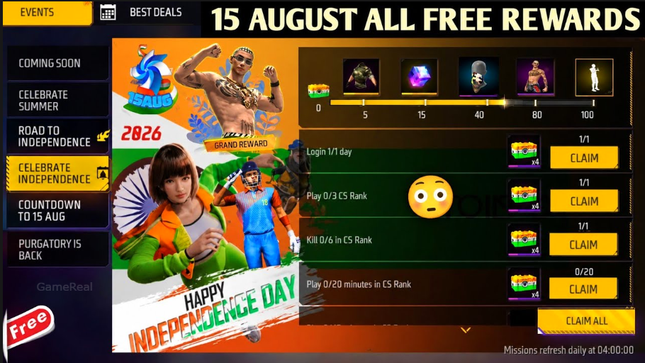Free Fire 15 August Event Rewards