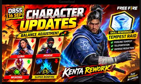Free Fire OB55: Kenta vs Morse vs Luna Character Changes